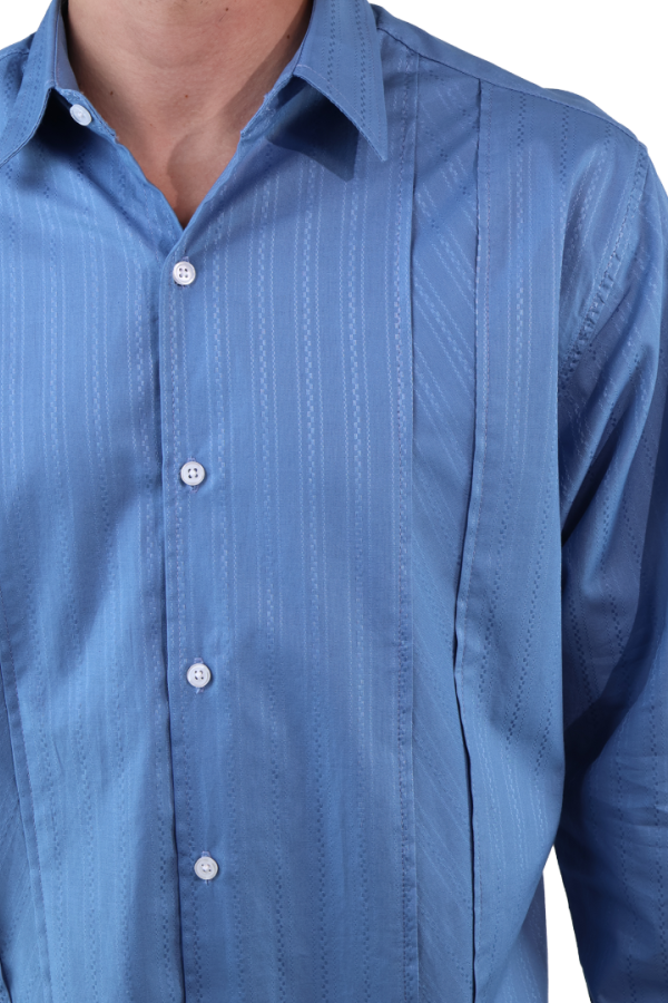 Camisa Guayabera Bordada Color Azul Corte Regular De Algodón Para Caballero